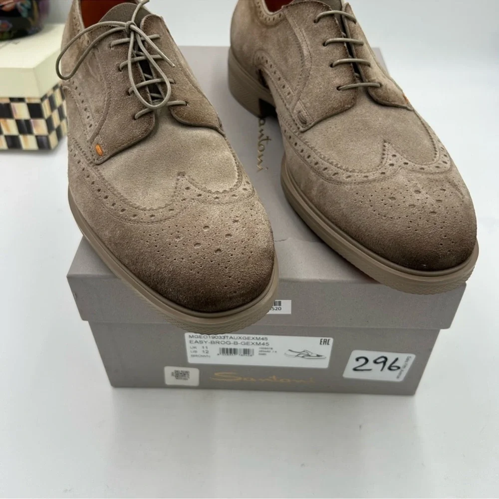 Men’s Santoni easy suede rogue wing tip, Oxford size 12 US made in Italy